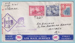 FIJI 1941 CENSORED FIRST FLIGHT COVER MAILED FROM SUWA FIGI TO NOUMEA NC - CV271