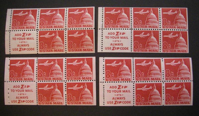 Scott C64c, 8c Jet over Capitol, pane of 5, Slogan 3, tagged MNH Airmail booklet