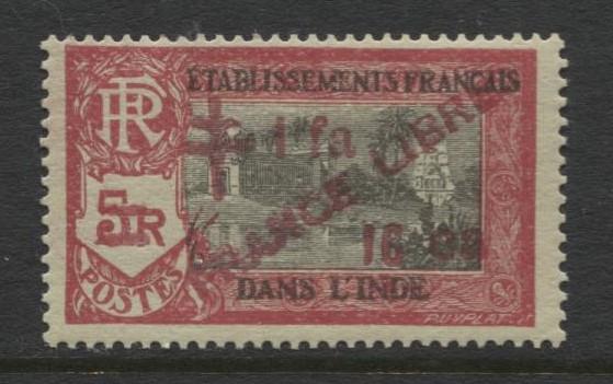 French India - Scott 209 -Overprint Libre Issue-1943- MVLH- Single 1f 16ca Stamp