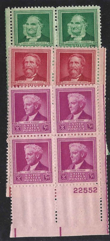 874-876 Mint,OG,H... Plate Blocks of 4... SCV $3.10