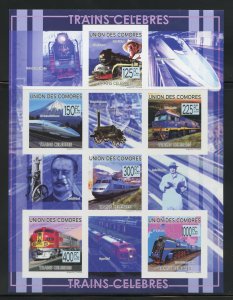 Comoro Is. MNH,  Famous Trains Souvenir Sheet from 2009.