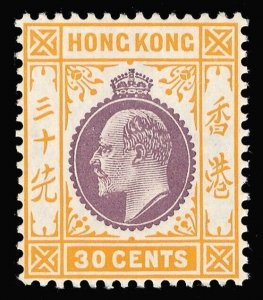 Hong Kong 1907 KEVII 30c purple & orange-yellow superb MNH. SG 97. Sc 100.