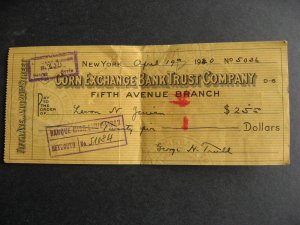 USA 1940 Corn Exchange Bank check with damaged Lebanon revenues on the back!