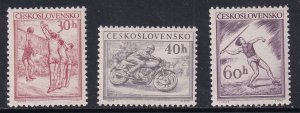 Czechoslovakia #611-613 MNH 1953 volleyball , motorcyclist and javelin thrower