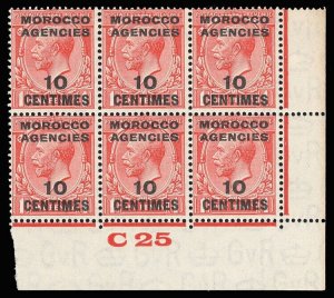 Morocco Agencies 1925 KGV 10c on 1d Control C25 Plate Unknown block MNH. SG 203.