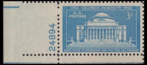 US 1029 Columbia University 3c plate single LL 24894 MNH 1954