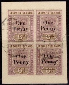 LEEWARD IS EDVII SG18a, 1d on 6d TALL NARROW O in BLOCK FINE USED. Cat £190+