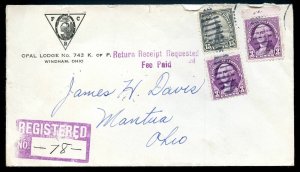 U.S. Scott 696, 720 (2) on 1935 Registered Knights of Pythias Ad Cover