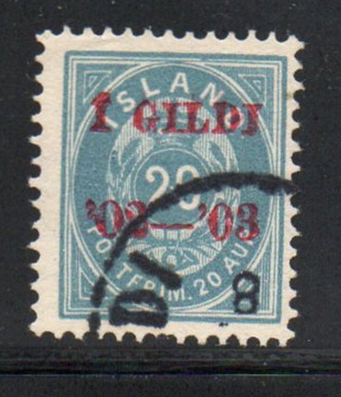 Iceland  Sc 47 1902 20 aur dull blue stamp overprinted used