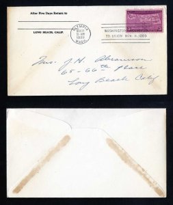 # 858 First Day Cover addressed,  no cachet Olympia, WA - 11-11-1939 - # 2