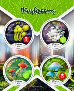 Maldives 2019 MNH Mushrooms Stamps Leccinum Pleurotus Fungi Nature 4v M/S