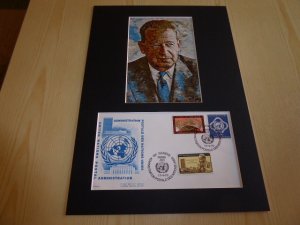 Dag Hammarskjold UN Art Postcard and FDC mount matte size A4