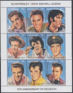 TANZANIA Sc #808a-i CPL MNH SHEETS of 9 DIFF ELVIS PRESLEY