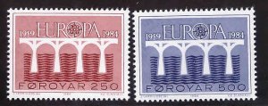 FAROE ISLANDS Scott 106-107 MNH** 1984 Europa Bridge set