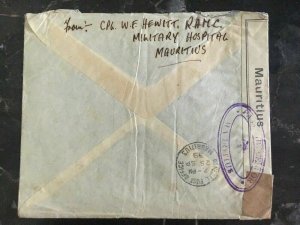1939 Vacoas Mauritius Military Hospital Censored Cover To London England
