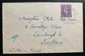 1940s Polish Forces Army POst Office On Active Service 140 Cover To Scotland