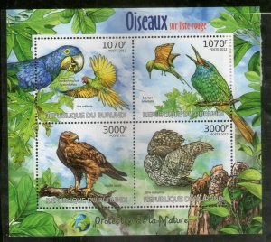 Burundi 2012 Owl Eagle Parrots Birds Wildlife Sc 1123 M/s MNH # 7741