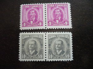 Stamps - Cuba -Scott# 521a, 525a - Mint Hinged Partial Set of 2 Stamps in Pairs