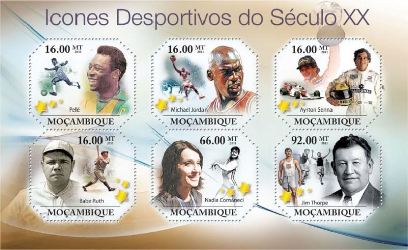 MOZAMBIQUE 2011 SHEET MNH SPORTING ICONS OF XX CENTURY SPORTS BABE RUTH SENNA