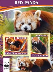 Stamps. Fauna Animals WWF Red Panda  1+1 sheets perforated 2021 year Laos