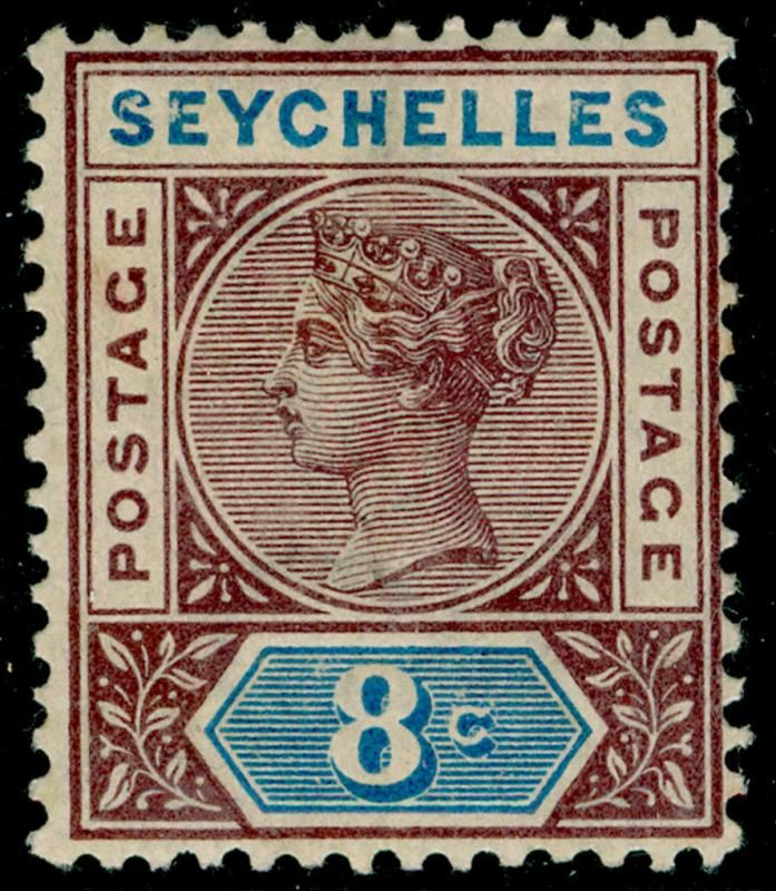 SEYCHELLES SG3, 8c brown-purple & blue, LH MINT. Cat £16. DIE I.