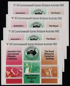 AUSTRALIA 1982 Games M/S 4 diff Ausipex overprint. MNH **. SG MS863(var).