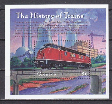 Grenada, Scott cat. 3046. History of Trains s/sheet.