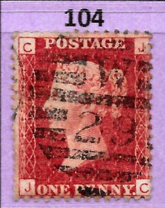 GB QV 1868 SG43 / 44, 1d Penny Red,  Very Good Used, Plate 104 (JC)