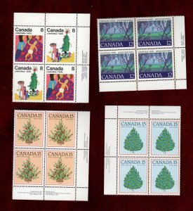 CANADA 8 DIFFERENT MNH CHRISTMAS PLATE BLOCKS OF 4 STAMPS