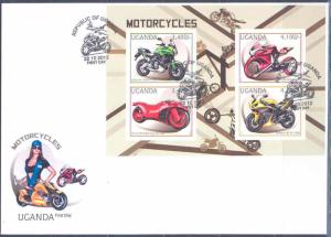 UGANDA 2012 TRANSPORT MOTORCYCLES SHEET ON FDC