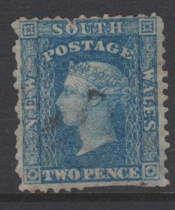 New South Wales 1860 QV 2d Blue Sc#36 Used Fault