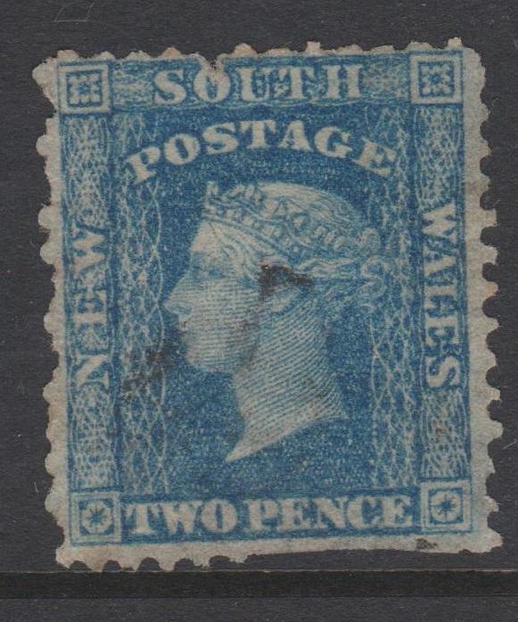 New South Wales 1860 QV 2d Blue Sc#36 Used Fault