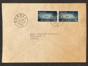 NORWAY 267 (x2) STAMPS BERGEN LOCAL USAGE COVER 1944