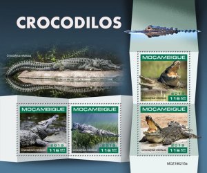 Mozambique 2019 MNH Reptiles Stamps Crocodiles Nile Crocodile 4v M/S