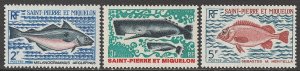 EDSROOM-13723 St Pierre & Miquelon 419-21 VLH 1972 Short Set Whale & Fish CV$20