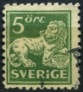 Sweden Sc#131 Used, 10o grn, Standing Lion (1921)