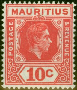 Mauritius 1938 10c Pale Reddish Rose SG256d P.15 x 14 Fine MM