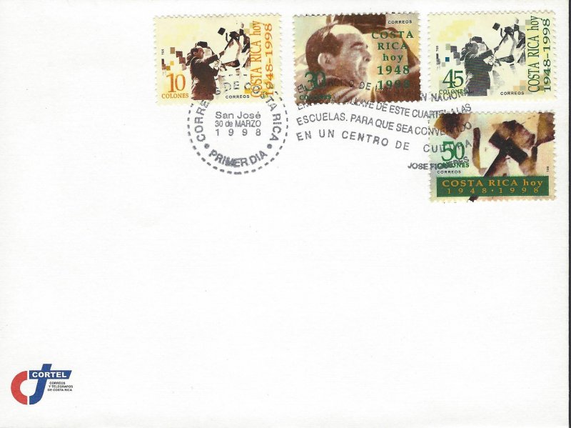 Cost Rica 2nd Republic 50th Anniversary, Pres José Figueres Sc 503-6 FDC 1998