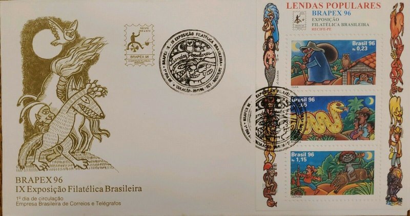 A) 1996, BRAZIL, NATIONAL PHILATELIC EXHIBITION BRAPEX 96, RECIFE LEGENDS, FIRST 