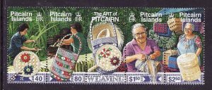 Pitcairn Is.-Sc#566- id12-unused NH strip-Weaving-2002-