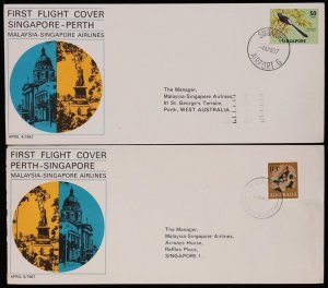 MALAYSIA 1967 Pictorial First Flight Covers Singapore - Perth,Taipei & Hong Kong