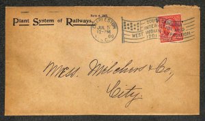 SOUTH CAROLINA & WEST INDIAN EXPOSITION FLAG CANCEL PLANT RAILWAYS AD COVER 1900