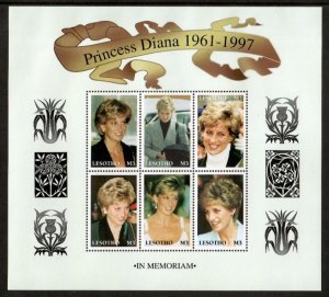 Lesotho 1997 - Royalty Princess Diana - Sheet of 6 Stamps - Scott #1089 - MNH