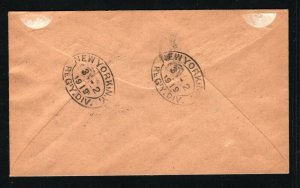 ST KITTS SG.23 Cover 1½d Plate Block{4} *WAR STAMP* Registered USA 1919 PB374