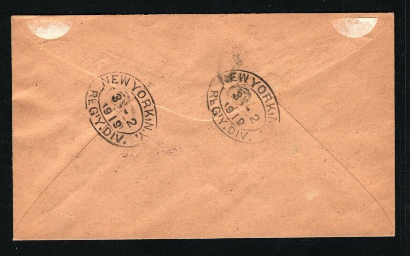 ST KITTS SG.23 Cover 1½d Plate Block{4} *WAR STAMP* Registered USA 1919 PB374