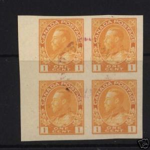 Canada #136 XF Used Imprint Block With Red Cancel