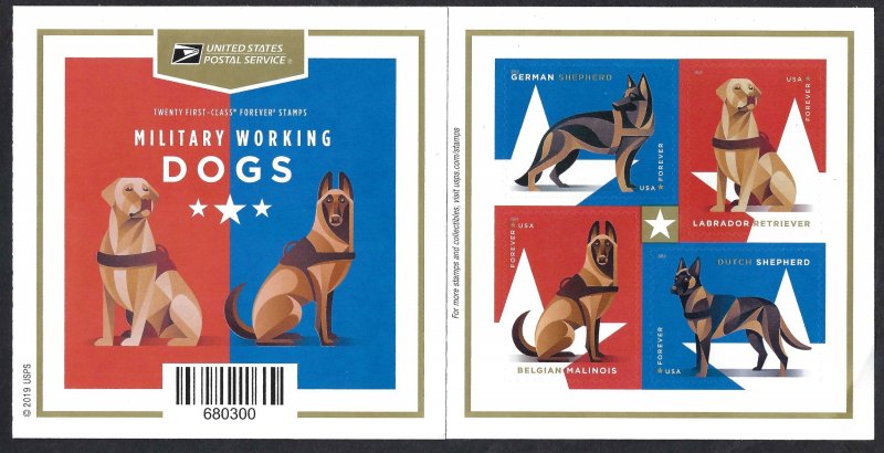 United States #5408b Military Working Dogs (2019). Folded booklet of 20.