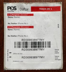 2019 POS MALAYSIA Registered Post Label/Sticker for Local Addresses Unused M5356