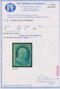 18 VF with PF cert original gum mint lightly hinged nice color ! see pic !