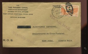 Canal Zone CO2 Airpost Official Used on OB Penalty Cover to Costa Rica CZ MOB14